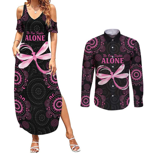 Personalized Pink Dragonfly Aboriginal of Hope Couples Matching Summer Maxi Dress and Long Sleeve Button Shirt Australia’s Breast Cancer Awareness - Aussie Hoodie