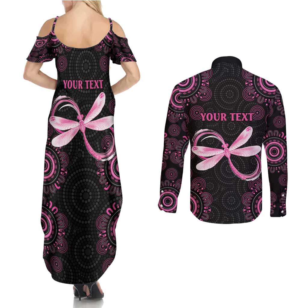 Personalized Pink Dragonfly Aboriginal of Hope Couples Matching Summer Maxi Dress and Long Sleeve Button Shirt Australia’s Breast Cancer Awareness - Aussie Hoodie