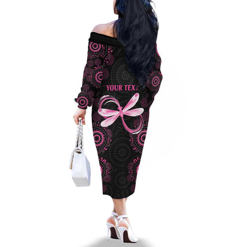 Personalized Pink Dragonfly Aboriginal of Hope Family Matching Off The Shoulder Long Sleeve Dress and Hawaiian Shirt Australia’s Breast Cancer Awareness - Aussie Hoodie