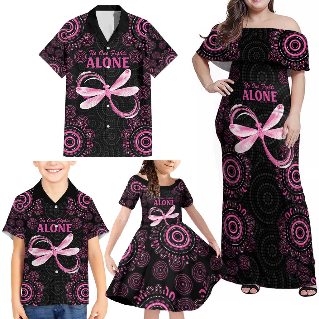 Personalized Pink Dragonfly Aboriginal of Hope Family Matching Off Shoulder Maxi Dress and Hawaiian Shirt Australia’s Breast Cancer Awareness - Aussie Hoodie
