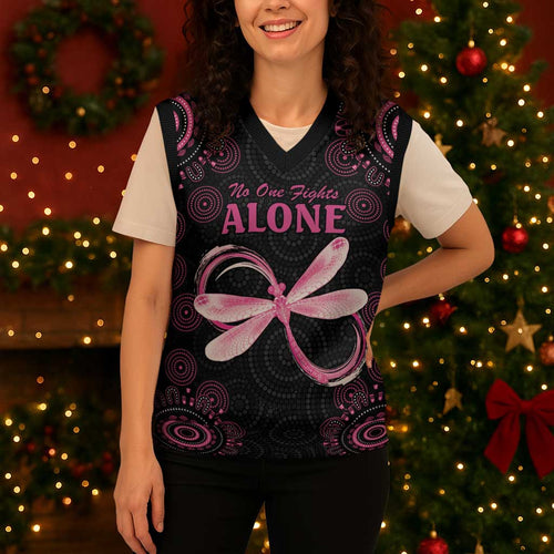 Personalized Pink Dragonfly Aboriginal of Hope Christmas Knitted V-Neck Vest Australia’s Breast Cancer Awareness - Aussie Hoodie