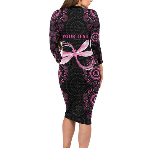 Personalized Pink Dragonfly Aboriginal of Hope Long Sleeve Bodycon Dress Australia’s Breast Cancer Awareness - Aussie Hoodie