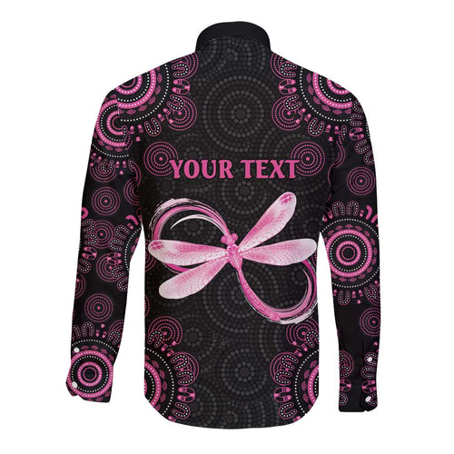 Personalized Pink Dragonfly Aboriginal of Hope Long Sleeve Button Shirt Australia’s Breast Cancer Awareness - Aussie Hoodie