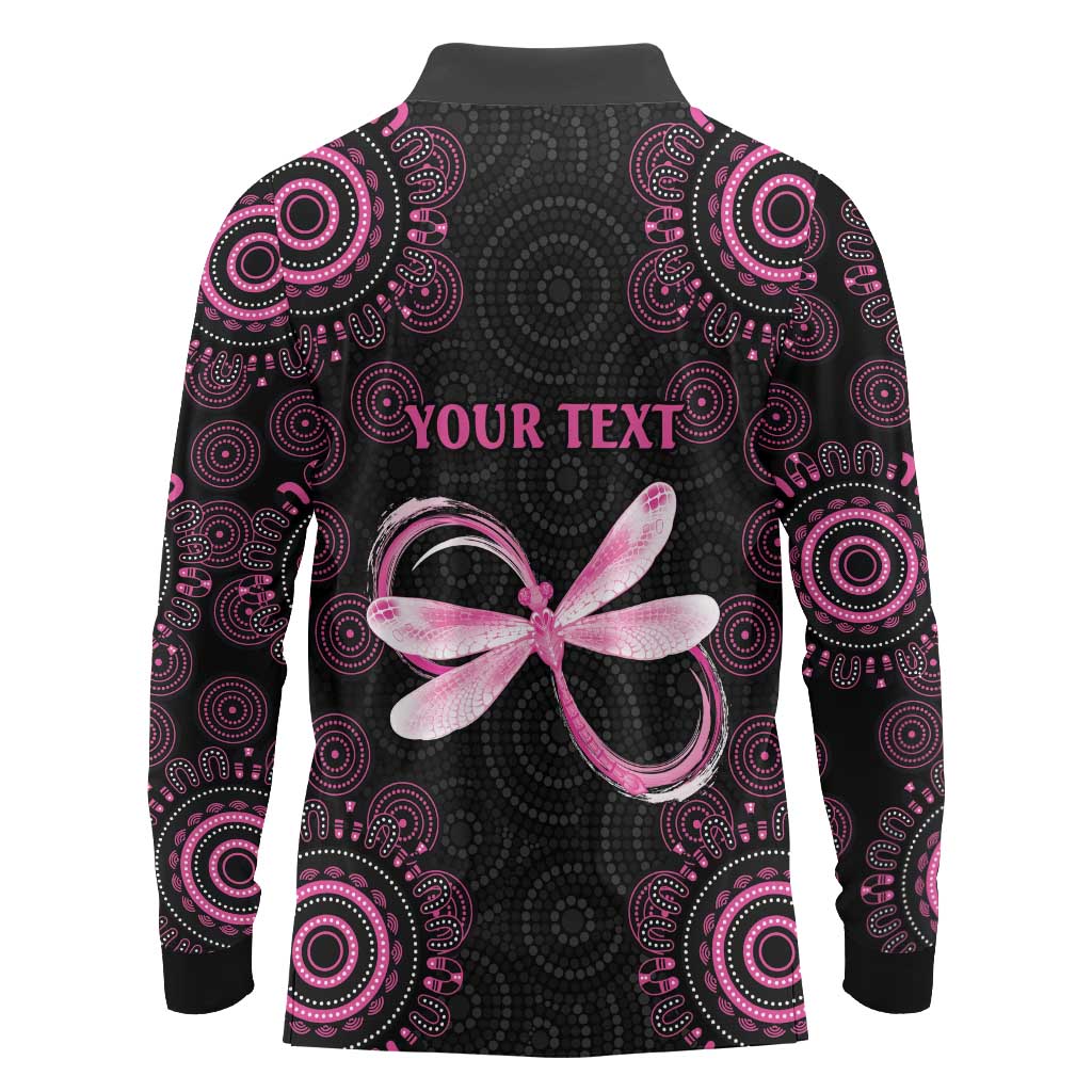 Personalized Pink Dragonfly Aboriginal of Hope Long Sleeve Polo Shirt Australia’s Breast Cancer Awareness - Aussie Hoodie