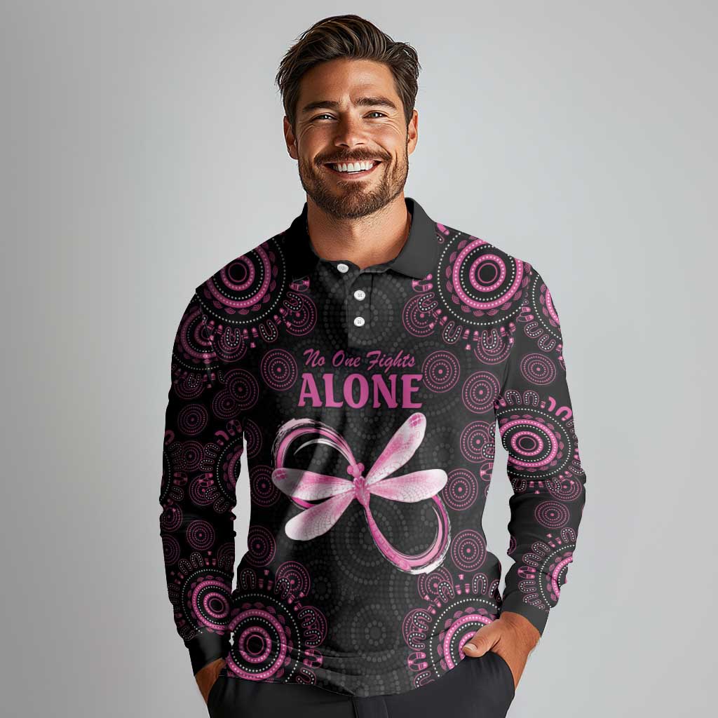 Personalized Pink Dragonfly Aboriginal of Hope Long Sleeve Polo Shirt Australia’s Breast Cancer Awareness - Aussie Hoodie