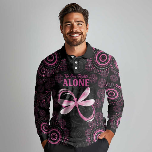 Personalized Pink Dragonfly Aboriginal of Hope Long Sleeve Polo Shirt Australia’s Breast Cancer Awareness - Aussie Hoodie