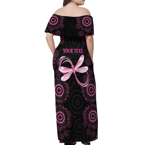 Personalized Pink Dragonfly Aboriginal of Hope Off Shoulder Maxi Dress Australia’s Breast Cancer Awareness - Aussie Hoodie