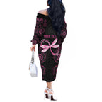 Personalized Pink Dragonfly Aboriginal of Hope Off The Shoulder Long Sleeve Dress Australia’s Breast Cancer Awareness - Aussie Hoodie
