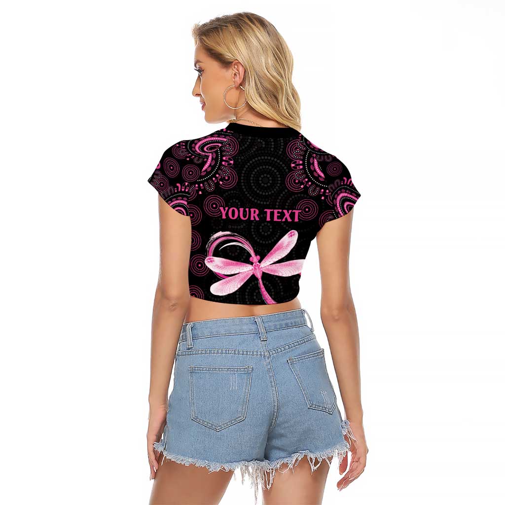 Personalized Pink Dragonfly Aboriginal of Hope Raglan Cropped T Shirt Australia’s Breast Cancer Awareness - Aussie Hoodie