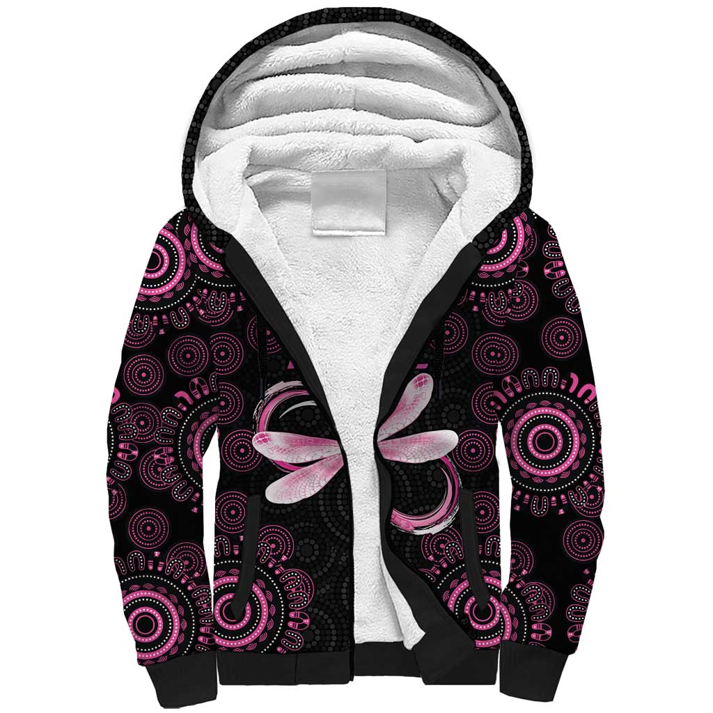 Personalized Pink Dragonfly Aboriginal of Hope Sherpa Hoodie Australia’s Breast Cancer Awareness - Aussie Hoodie