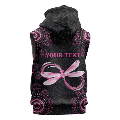 Personalized Pink Dragonfly Aboriginal of Hope Sleeveless Hoodie Australia’s Breast Cancer Awareness - Aussie Hoodie