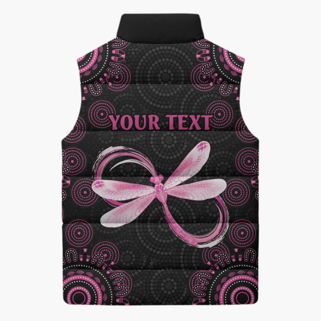 Personalized Pink Dragonfly Aboriginal of Hope Sleeveless Puffer Jacket Australia’s Breast Cancer Awareness - Aussie Hoodie