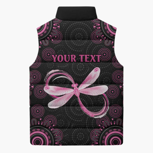 Personalized Pink Dragonfly Aboriginal of Hope Sleeveless Puffer Jacket Australia’s Breast Cancer Awareness - Aussie Hoodie