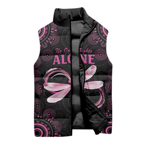 Personalized Pink Dragonfly Aboriginal of Hope Sleeveless Puffer Jacket Australia’s Breast Cancer Awareness - Aussie Hoodie