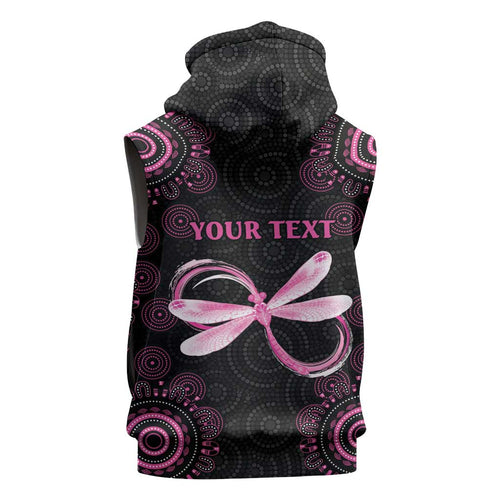 Personalized Pink Dragonfly Aboriginal of Hope Sleeveless Zip Hoodie Australias Breast Cancer Awareness LT9