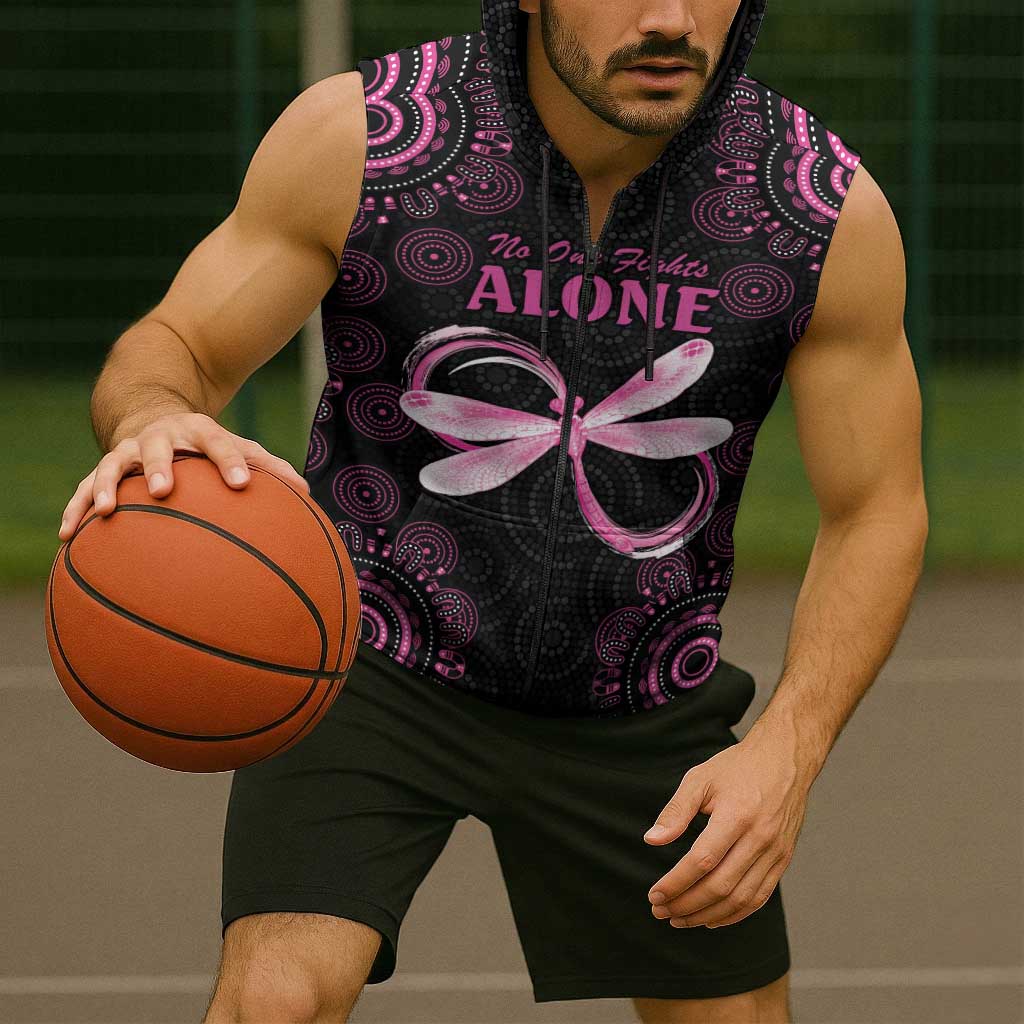 Personalized Pink Dragonfly Aboriginal of Hope Sleeveless Zip Hoodie Australias Breast Cancer Awareness LT9