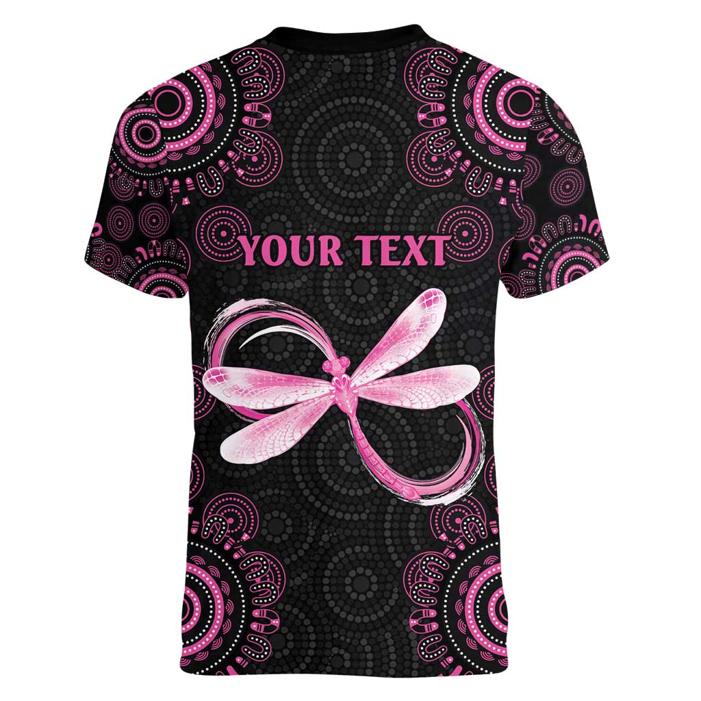 Personalized Pink Dragonfly Aboriginal of Hope Women V-Neck T-Shirt Australia’s Breast Cancer Awareness - Aussie Hoodie