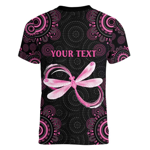Personalized Pink Dragonfly Aboriginal of Hope Women V-Neck T-Shirt Australia’s Breast Cancer Awareness - Aussie Hoodie