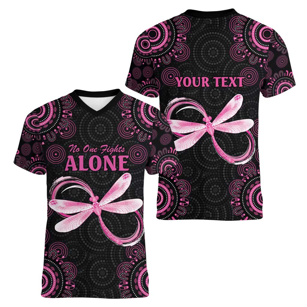 Personalized Pink Dragonfly Aboriginal of Hope Women V-Neck T-Shirt Australia’s Breast Cancer Awareness - Aussie Hoodie