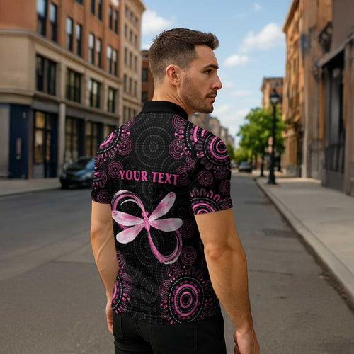 Personalized Pink Dragonfly Aboriginal of Hope Zipper Polo Shirt Australia’s Breast Cancer Awareness - Aussie Hoodie
