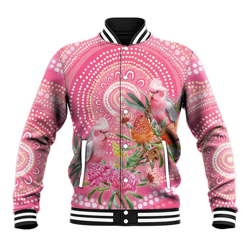 Personalized Pink Galah Aboriginal Dot Art Baseball Jacket Australia’s Breast Cancer Awareness - Aussie Hoodie