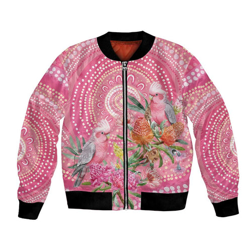 Personalized Pink Galah Aboriginal Dot Art Bomber Jacket Australia’s Breast Cancer Awareness - Aussie Hoodie