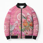 Personalized Pink Galah Aboriginal Dot Art Bomber Puffer Jacket Australia’s Breast Cancer Awareness - Aussie Hoodie