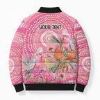 Personalized Pink Galah Aboriginal Dot Art Bomber Puffer Jacket Australia’s Breast Cancer Awareness - Aussie Hoodie