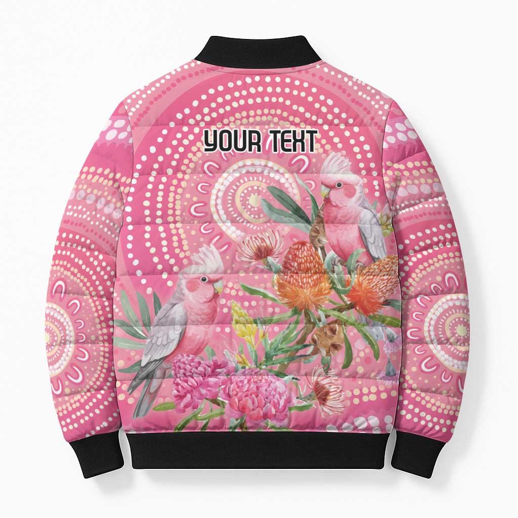 Personalized Pink Galah Aboriginal Dot Art Bomber Puffer Jacket Australia’s Breast Cancer Awareness - Aussie Hoodie