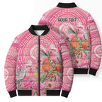 Personalized Pink Galah Aboriginal Dot Art Bomber Puffer Jacket Australia’s Breast Cancer Awareness - Aussie Hoodie