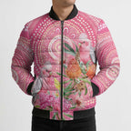 Personalized Pink Galah Aboriginal Dot Art Bomber Puffer Jacket Australia’s Breast Cancer Awareness - Aussie Hoodie