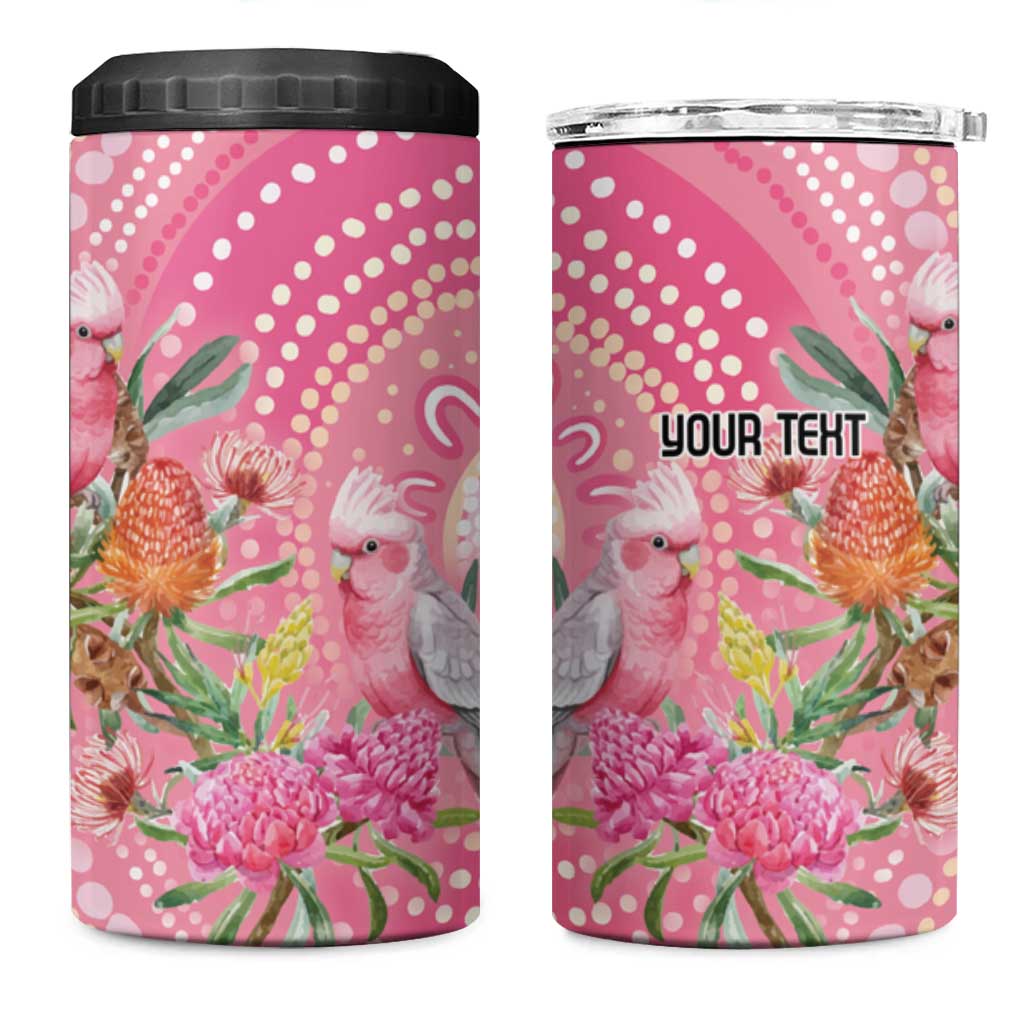 Personalized Pink Galah Aboriginal Dot Art 4 in 1 Can Cooler Tumbler Australia’s Breast Cancer Awareness - Aussie Hoodie