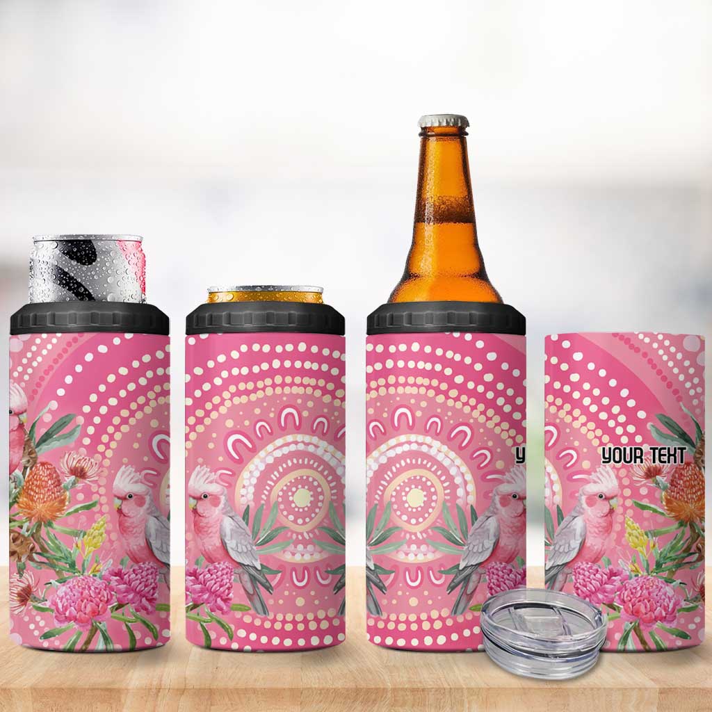 Personalized Pink Galah Aboriginal Dot Art 4 in 1 Can Cooler Tumbler Australia’s Breast Cancer Awareness - Aussie Hoodie