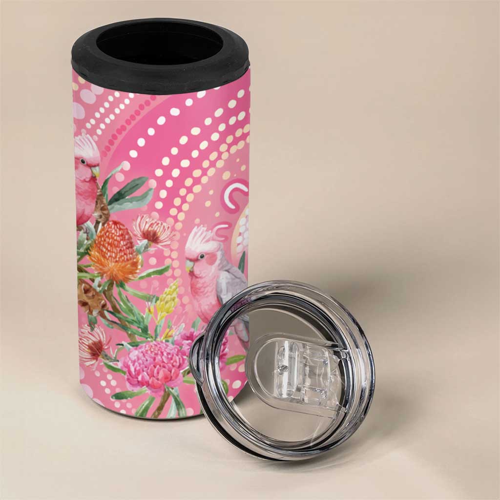 Personalized Pink Galah Aboriginal Dot Art 4 in 1 Can Cooler Tumbler Australia’s Breast Cancer Awareness - Aussie Hoodie