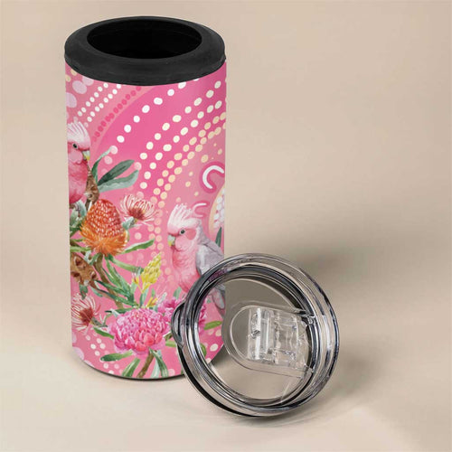 Personalized Pink Galah Aboriginal Dot Art 4 in 1 Can Cooler Tumbler Australia’s Breast Cancer Awareness - Aussie Hoodie