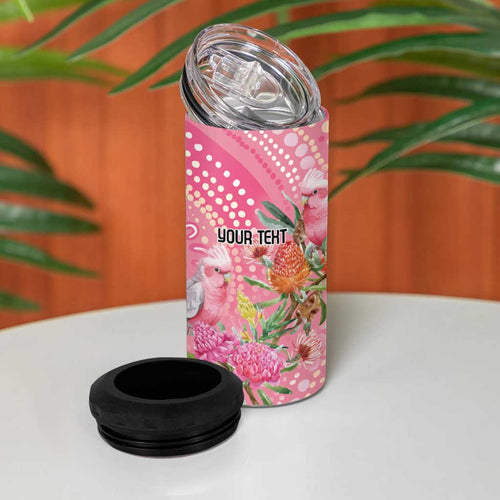 Personalized Pink Galah Aboriginal Dot Art 4 in 1 Can Cooler Tumbler Australia’s Breast Cancer Awareness - Aussie Hoodie