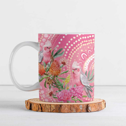 Personalized Pink Galah Aboriginal Dot Art Ceramic Mug Australia’s Breast Cancer Awareness - Aussie Hoodie