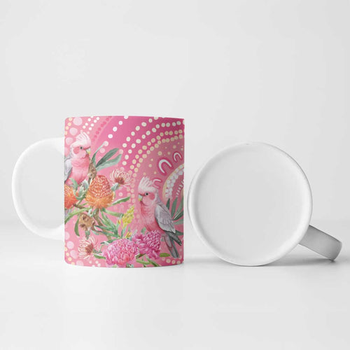Personalized Pink Galah Aboriginal Dot Art Ceramic Mug Australia’s Breast Cancer Awareness - Aussie Hoodie