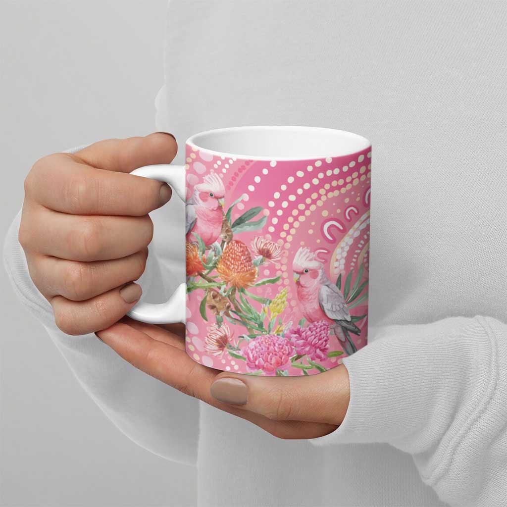 Personalized Pink Galah Aboriginal Dot Art Ceramic Mug Australia’s Breast Cancer Awareness - Aussie Hoodie