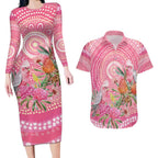 Personalized Pink Galah Aboriginal Dot Art Couples Matching Long Sleeve Bodycon Dress and Hawaiian Shirt Australia’s Breast Cancer Awareness - Aussie Hoodie