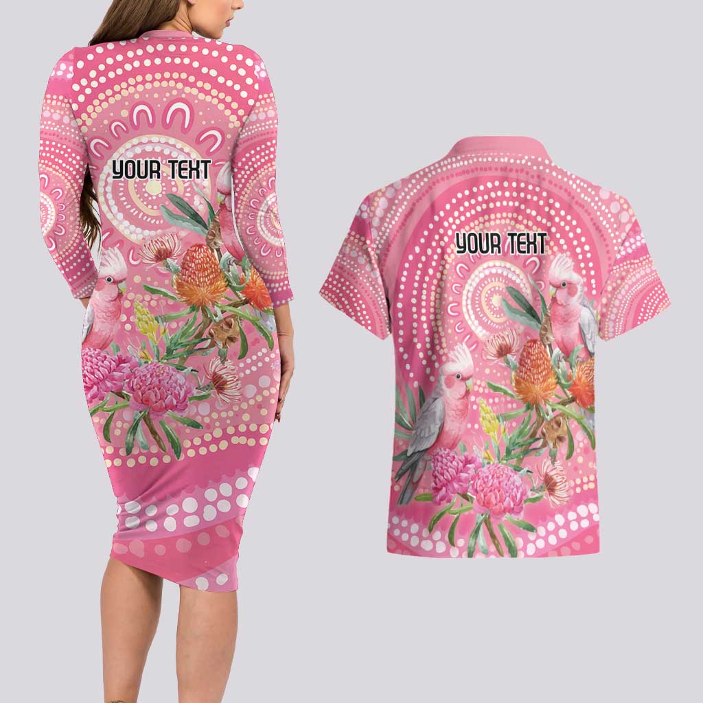 Personalized Pink Galah Aboriginal Dot Art Couples Matching Long Sleeve Bodycon Dress and Hawaiian Shirt Australia’s Breast Cancer Awareness - Aussie Hoodie