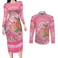 Personalized Pink Galah Aboriginal Dot Art Couples Matching Long Sleeve Bodycon Dress and Long Sleeve Button Shirt Australia’s Breast Cancer Awareness - Aussie Hoodie