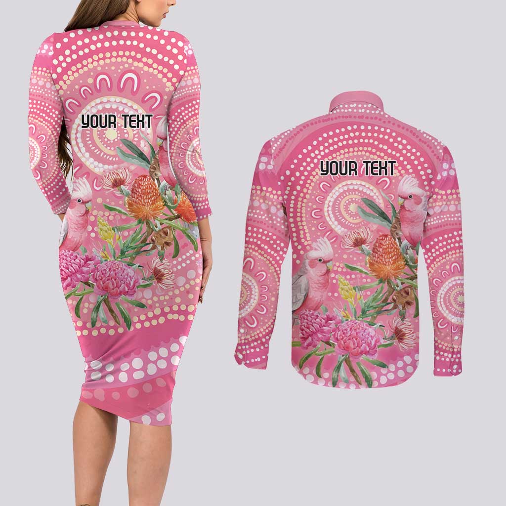 Personalized Pink Galah Aboriginal Dot Art Couples Matching Long Sleeve Bodycon Dress and Long Sleeve Button Shirt Australia’s Breast Cancer Awareness - Aussie Hoodie