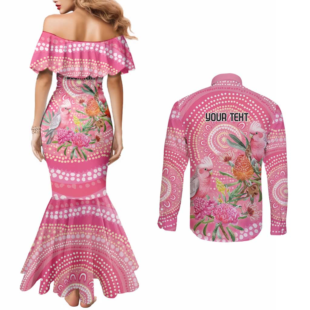 Personalized Pink Galah Aboriginal Dot Art Couples Matching Mermaid Dress and Long Sleeve Button Shirt Australia’s Breast Cancer Awareness - Aussie Hoodie