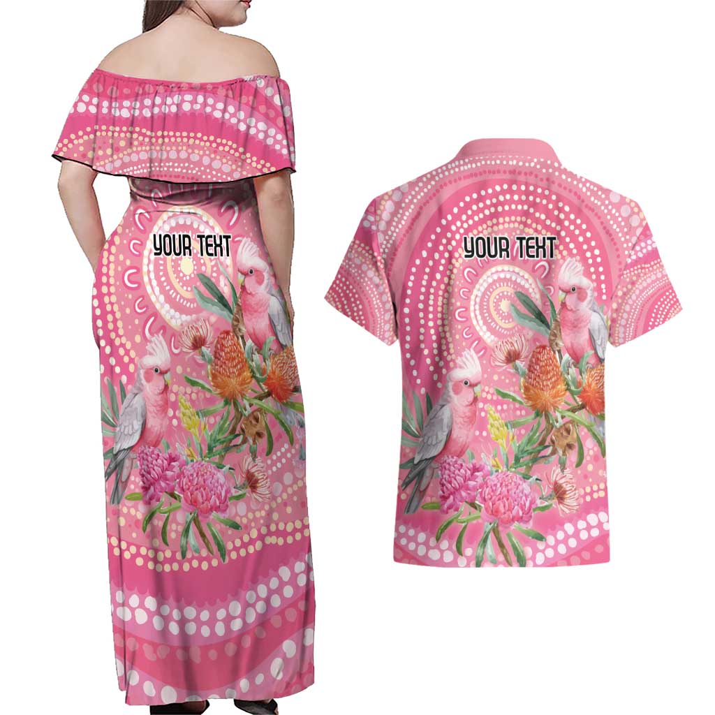 Personalized Pink Galah Aboriginal Dot Art Couples Matching Off Shoulder Maxi Dress and Hawaiian Shirt Australia’s Breast Cancer Awareness - Aussie Hoodie
