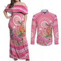 Personalized Pink Galah Aboriginal Dot Art Couples Matching Off Shoulder Maxi Dress and Long Sleeve Button Shirt Australia’s Breast Cancer Awareness - Aussie Hoodie