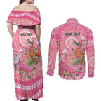 Personalized Pink Galah Aboriginal Dot Art Couples Matching Off Shoulder Maxi Dress and Long Sleeve Button Shirt Australia’s Breast Cancer Awareness - Aussie Hoodie