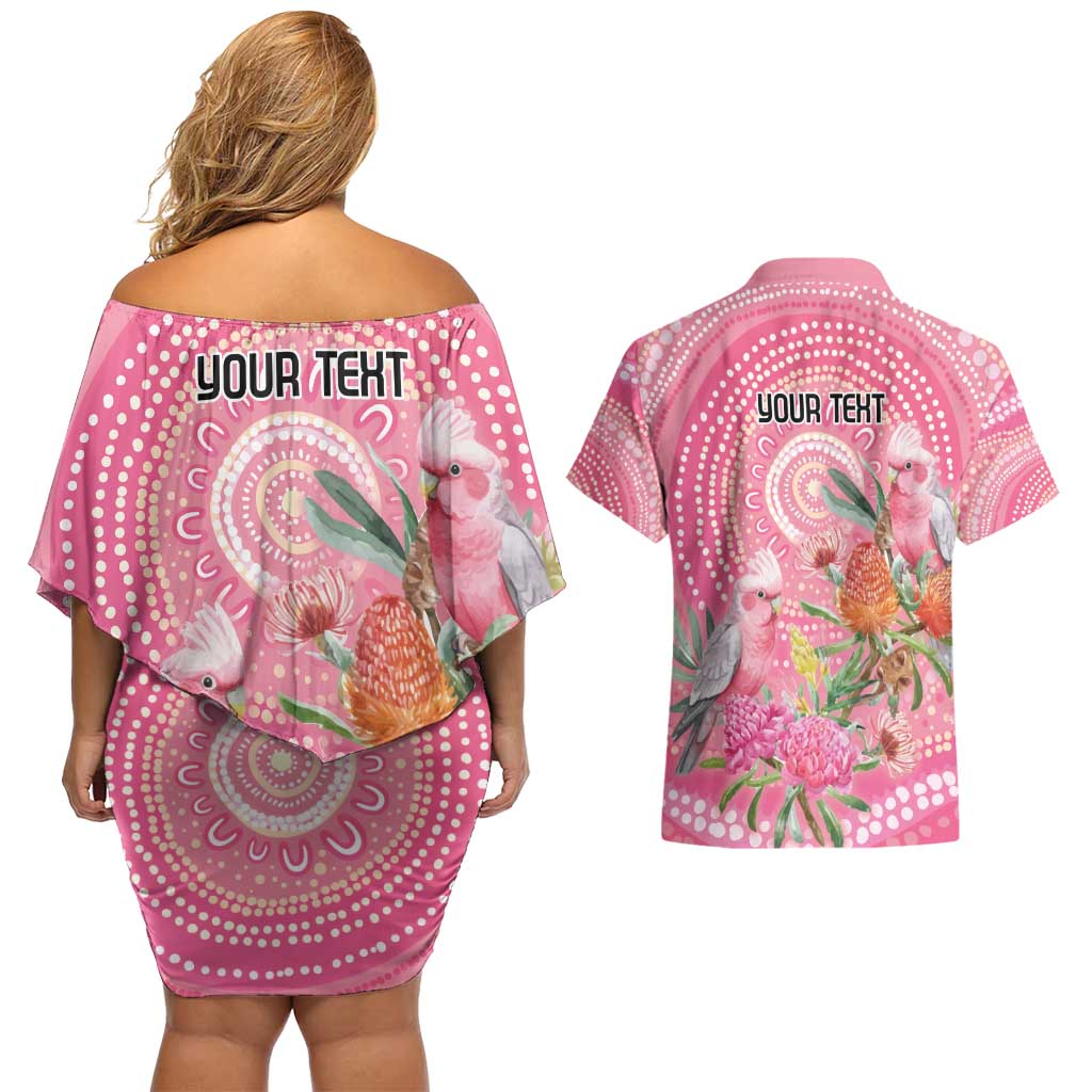 Personalized Pink Galah Aboriginal Dot Art Couples Matching Off Shoulder Short Dress and Hawaiian Shirt Australia’s Breast Cancer Awareness - Aussie Hoodie