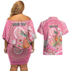 Personalized Pink Galah Aboriginal Dot Art Couples Matching Off Shoulder Short Dress and Hawaiian Shirt Australia’s Breast Cancer Awareness - Aussie Hoodie