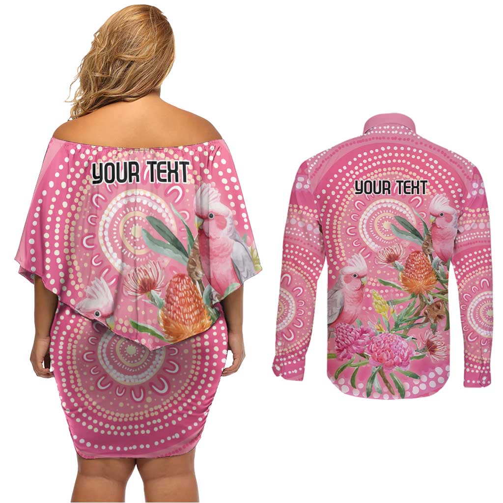 Personalized Pink Galah Aboriginal Dot Art Couples Matching Off Shoulder Short Dress and Long Sleeve Button Shirt Australia’s Breast Cancer Awareness - Aussie Hoodie